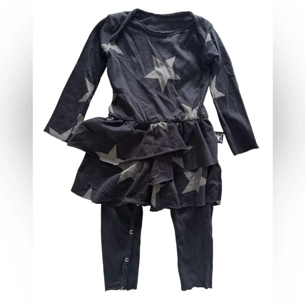 NUNUNU Star Playsuit Skirt Black Long Sleeves NWT